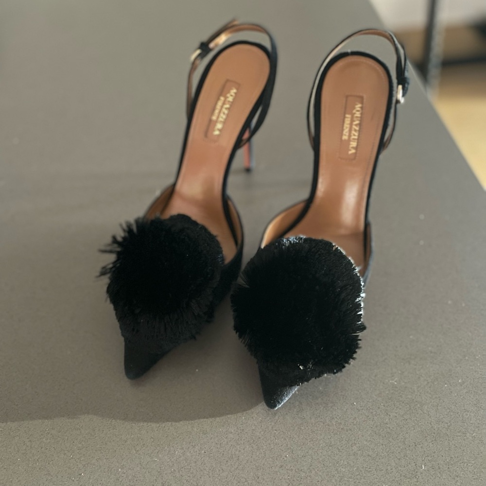 Aquazzura Pom Pom Black Heels